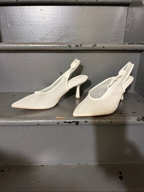 Lulu's Ivory Pointed-Toe Slingback Mid Stiletto Heels